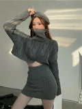 Autumn and Winter New Women's Two-piece Suit Korean Style Knitted Turtleneck Knitted Sweater Wrap Hip Skirt Two-piece