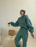 2022 Spring Women Hoodies Sweatshirt Tracksuit Fleece Cotton 2 Pieces Sets Female Pants