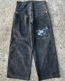 New High Street Hiphop Hip Hop Brand Printed Jeans Men's Straight Baggy Wide-Legged Pants-Outfit