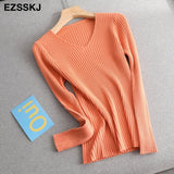 2022 basic v-neck solid autumn winter Sweater Pullover Women Female Knitted sweater slim long sleeve badycon sweater