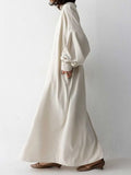 New Women's Dress Fashion Solid Color Two Wear Round Neck Loose Leisure Lantern Long Sleeve Single Breasted Women's