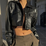 Toloer Autumn And Winter Hot Style Women's Sexy Crop Hot Girl Motorcycle Clothing Women's Leather Coat-Outfit