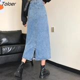 Women Skirts Basic Mujer S-5XL A-line Simple Classic Denim Mid-calf All Match Pockets Girls Spring Autumn Blue Korean Style