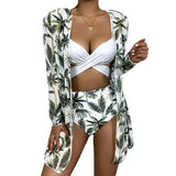 2024 New Bikini Gathering Sexy Mesh Three-Piece Set Of Split-Print Swimsuit