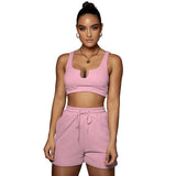 Yoga Wear Multicolor Solid U-Neck Top And Shorts Two-Piece
