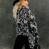 Size Leopard Knit Women Cardigans Casual Loose Knitted Woman Sweaters Coat Pockets Long Sleeve Cardigan Autumn