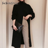 Split Black Sweater Women Long Sleeve Turtleneck Knitted Pullover Tops Female Clothes Korean 2022 Winter