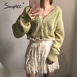 Lace hook flower V-neck pearl button knitted cardigan coat Casual sweater cardigan Elegant autumn ladies sweater