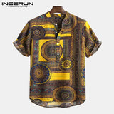 Shirt Ethnic Style Print Short Sleeve Stand Collar Camisa Masculina Casual Tops Streetwear Men Hawaiian Shirts 2021