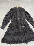 French Retro Court Dress 2025 Summer New Collar Embroidery Hollow Design Long-Sleeved Temperament