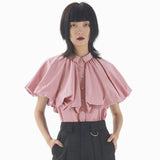Sweet Solid Shirt For Female Lapel Collar Short Sleeve Ruffle Single Breasted Women's Elegant Blouses Korean