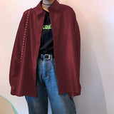 chic Women oversized PU leather blouses 2022 Spring Autumn Black Faux Leather Basic Coat Turn-down Collar Motor Biker