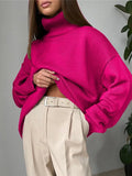 Autumn Winter Women Warm Soft Cashmere Turtleneck Sweaters Female Solid Overtise Wide Sleeve Knitted Sweater