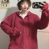 Brick Red Black Gray Hoodies Female Zip-up Tracksuit Autumn Harajuku Cool Street Fashion Women's Sweatshirt