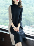 Tops 2022 Women New Splicing Knitted Sweater Dress Women's Loose Long Sweater Bottoms Pullover Oversized Sweater