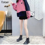 Autumn Winter New Cotton And Velvet Thick Pullover Women Korean Loose Stand-up Collar Color Matching Jacket Goth