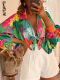 New Printed Lantern Long Sleeve Blouse 2022 Summer Fashion Casual Lapel Top Shirt Female Breathable Chiffon