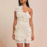 Hanging Neck Three-Dimensional Holiday Wind Flower Dress 2025 Summer