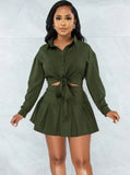 Casual Knotted Blouse and Pleated Skirt