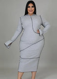 Grey Long Sleeve Hooded Curvy Plus Size Bodycon