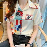 print office ladies shirts Women's blouses 2021 Summer casual short sleeve Tops Blusas