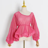 Hollow Out Tees Tops For Women Loose O Neck Long Sleeve Lace Up Asymmetrical Hem T Shirts Female 2022 Spring