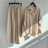 Summer Autumn Cotton Linen Women's 2 Piece Sets Outfits Vintage Elegant Casual Oversized Loose Shirts Blouses and Pants