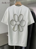 Loose T Shirt For Women Round Neck Short Sleeve Cut Out Patchwork Diamond T Shirts Female Fashion Clothes Style