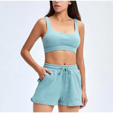 Solid Sportswear 2 Two Piece Sets Women 2021 Crop Top And Drawstring Shorts Matching Suits Summer Athleisure Outfits