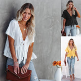 Summer New Women's Pure Color Splicing Loose Short-Sleeved Strap Lotus Edge
