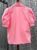 Casual Shirt For Women Lapel Puff Sleeve Patchwork Tassel Solid Button Through Blouse Female Clothes Style New