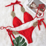 Toloer New Bikini Solid Color Split Swimsuit Sexy Hand-Woven Women's