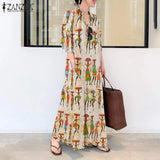 Elegant Printed Shirt Dress Women's Autumn Sundress ZANZEA Casual Long Sleeve Maxi Vestido Female Lapel Button