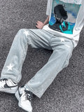 Men's Washed Star Graphic Loose Jeans-Outfit