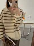 Korean Fashion Simple Loose Knitted Tops Lazy Style Age Reduction Contrasting Colors Sweater Women Stripe Long