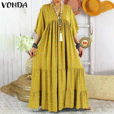 Maxi Dress Summer Women Sexy V Neck Half Sleeve Floral Print Dresses 2022 VONDA Casual Baggy Ruffled Hem Vestidos