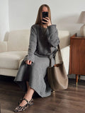 New Lazy Wind Loose Top + Fishtail Dress Set Women's Round Collar Knitting Set