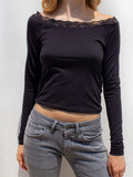 Women Lace Patchwork Long Sleeve T-Shirts Top Round Neck Spring Fall Slim Fit Tees Shirts Casual Pullovers Streetwear-Outfit