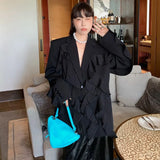 Solid Elegant Blazers For Women Notched Long Sleeve Patchwork Lace Single Breasted Coats Female Fashion Clothes