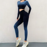 Seamless Sport Set 3PCS Fitness Sports Suits Gym Bra Long Sleeve Crop Top Shirts High Waist Running Leggings Workout