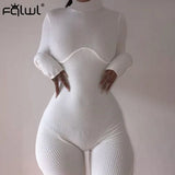 Ribbed Knitted Bodycon White Black Summer Jumpsuit Women Shorts Playsuit Long Sleeve Sexy Rompers Womens Jumpsuit