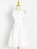 Vintage Tank Dress For Women Round Neck Sleeveless High Waist Loose Solid Mini Dresses Female Summer Clothing