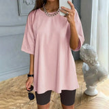 Biker Shorts Tracksuit 2 Pieces Set Female Solid Sets With Belt Half Sleeve 2021 Summer Streetwear Loose Casual New