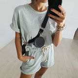 Women's Two Piece Suit 2021 Summer 2 Piece Set Elastic Waist Casual Solid Color Leisure Pajamas Set O-Neck Home