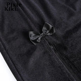 Alt Fashion High Waist Long Skirt with Double Slit Women Winter Velvet Black Sexy Skirts Gothic Punk Clothes