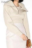 New Autumn And Autumn Fashion Casual Solid Zipper High Collar Wool Sweater Simple Long Sleeve Thick Sweater Top Women