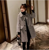 Bird Lattice Woollen Coat Women's Autumn And Winter Korean Loose Medium Length Small And Cotton Thickened Plaid