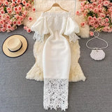 Sexy Hollow Out Lace Bodycon Long Dress Women Elegant Red/Pink/White Off Shoulder Patchwork Maxi Party Vestidos 2021 Autumn