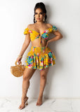Floral Print Chiffon Two Piece Set Women Ruffle Mini Skirts with Crop Top Sexy Vacation Outfits Summer 2023
