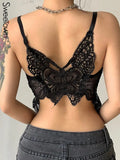 Back Butterfly Shape Cute Lace Cami Top Sleeveless V Neck Sexy Party Tank Tops For Women See Through Rave Club